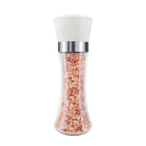 Molinillo de sal y pimienta de núcleo de cerámica ajustable de plástico blanco molinillos de especias secas con botella de especias de vidrio