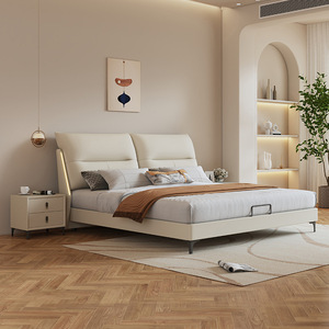 Leather Upholstered Bed 1.8m With Soft Backrest Low Box Bedroom Furniture - Product Image 1