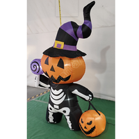 Calavera Negra Inflable con Cara de Calabaza para Halloween, Fantasma Inflable para Decoración de Jardín Exterior