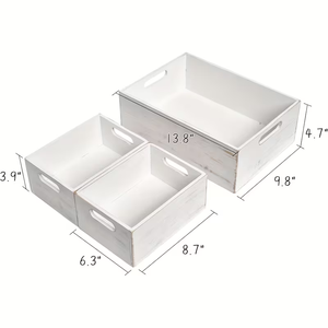 Caisses en bois avec poignées pour présentation, organisateur de maison, ensemble de caisses en bois pour rangement de garde-manger, boîte de rangement en bois blanc - Product Image 6