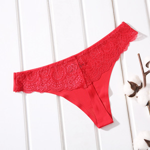 Tanga de encaje con pestañas para mujer, roja, talla grande, cintura baja, lencería sexy, cómoda, de seda helada, sin costuras, estilo T-back, OEM ODM - Product Image 1