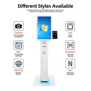 Queue System 23.6'' Slim Colomn Curved Screen Kiosk <b>With</b> Qr <b>Scanner</b> Pos Holder Payment Terminal Queue Kiosk for Bank - Product Image 2