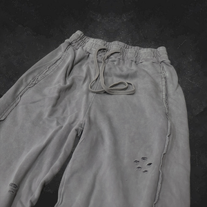 Men's Gray Vintage Distressed Sweatpants <b>Drawstring</b> Cotton <b>Trousers</b> Heavyweight Casual Streetwear Pants - Product Image 4