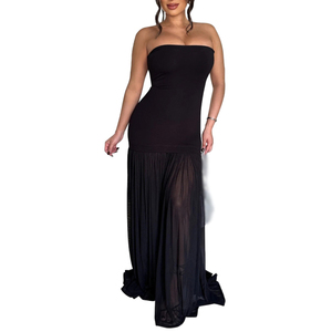 Robe de soirée sexy dos nu, avec empiècements en maille transparente, couleur unie, sans bretelles, pour femmes, tendance - Product Image 2