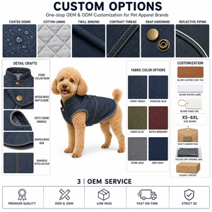 Stand Collar Fringed Edge Sleeveless <b>dog</b> denim pet clothes vest oem pet clothes Metal <b>Button</b> Vintage Denim Vest - Product Image 2