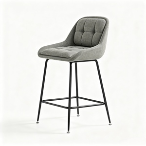 Tabouret de bar moderne en tissu gris avec structure métallique et accoudoirs fixes, design contemporain pour usage domestique - Product Image 3