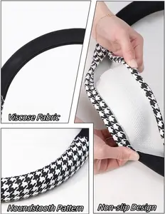 38cm 15" Houndstooth Check Classic Universal Cool Anti Slip Custom Car Steering Wheel Cover