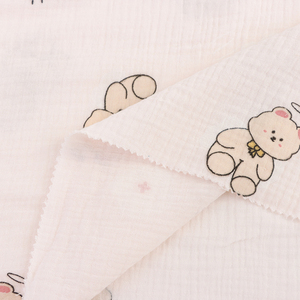 100% hữu cơ combed cotton in ấn Vải đôi nhăn Muslin cho quần áo trẻ em bong bóng dệt mục tiêu cho trẻ em trai và trẻ em gái - Product Image 4