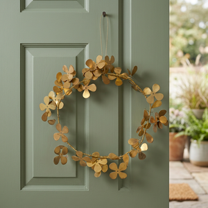 Couronne de fleurs en métal doré, guirlande décorative ronde faite à la main, style glamour, ornement de Noël non éclairé, emballage en une seule pièce - Product Image 6