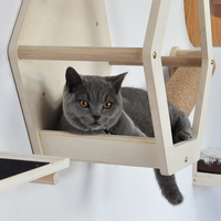 Rak Kucing Kayu Bentuk Heksagonal, Rak Dinding Kucing, Furnitur Sarang Kucing