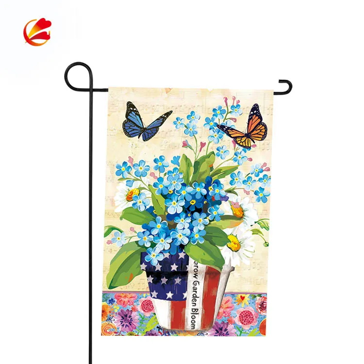 Hello Burlap ธงประดับสวน,ธงระเหิดสำหรับตกแต่งบ้านสวนฤดูร้อนฤดูใบไม้ผลิกลางแจ้งขนาด12X18นิ้วกำหนดได้เอง