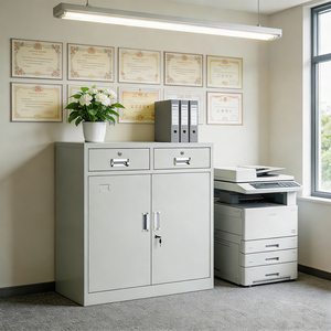 Armoire de rangement <span class=keywords><strong>scolaire</strong></span> à 2 tiroirs avec poignées en acier, cadre métallique et serrure – Mobilier de bureau, bibliothèque, armoire de rangement - Product Image 3