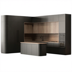 Nero laccato opaco armadio da <span class=keywords><strong>cucina</strong></span> Set completo Soft Close <span class=keywords><strong>cucina</strong></span> di alta qualità <span class=keywords><strong>con</strong></span> isola design moderno pannello rubinetto in legno - Product Image 1