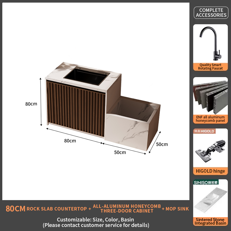 80Rock Slab Countertop + Double Door Cabinet+Mop Sink