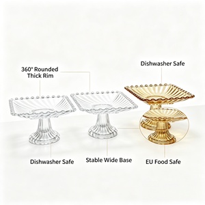 Plateau carré en verre perlé de style européen, élégant support à dessert en verre pour dîner en famille, réunion d'amis, vaisselle de fête - Product Image 5