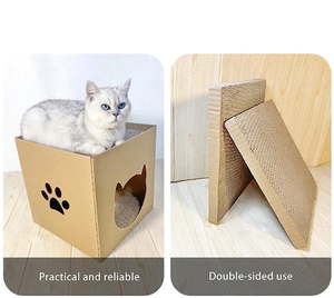 Groothandel Eco-vriendelijke Opvouwbare Moderne Reiskattenhuis Vierkant Ontwerp Golfkarton Krabplank Kattenbomen Krabpaal - Product Image 2