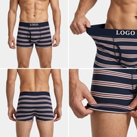 Caleçons Boxers Homme OEM Rayés en Coton et Spandex Respirants avec Ouverture Frontale et Poche de Soutien, Taille Élastique Personnalisable
