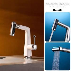 Rubinetto <span class=keywords><strong>da</strong></span> Bagno Girevole Omnidirezionale Estraibile con Funzione di Sollevamento, Dispositivo di Lavaggio per Lavabo con Acqua Calda e Fredda - Product Image 2