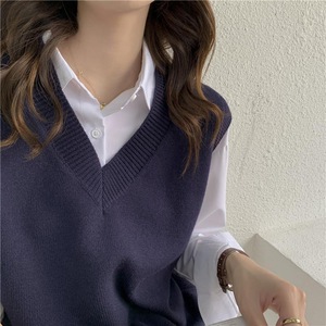 <span class=keywords><strong>Pull</strong></span> <span class=keywords><strong>sans</strong></span> manches en tricot à col en V, style décontracté et polyvalent, style coréen, nouveau style printemps-automne 2025, pour femmes - Product Image 6
