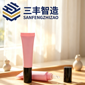 Tubo de PE rosa brillante personalizado con impresión, tubo suave con punta aplicadora de bola redonda transparente y tapa plana negra para gel transparente para el acné - Product Image 4