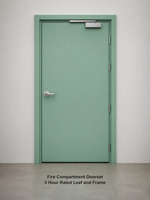 Porte en acier coupe-feu 3 heures, porte métallique creuse homologuée UL, WHI Green, simple battant, pression positive, cadre en acier