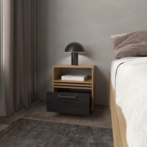 Natural Oak Nightstand With Drawer And <b>Open</b> <b>Storage</b> For Bedroom Use - Product Image 2