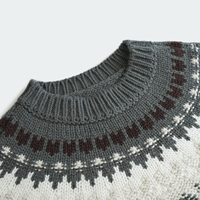 AiNear Vente en gros logo personnalisé Oem & Odm Pull à manches longues col rond Fair Isle Jacquard beige pull tricoté en coton pour hommes