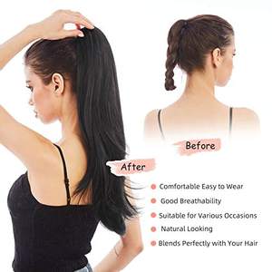 Extension de queue de cheval noire naturelle de 20 pouces, en fibre résistante à la chaleur, à clipser, cheveux longs et raides pour femmes - Product Image 2