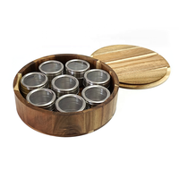 Nouvel arrivage Boîte d'organisation d'assaisonnement en acier inoxydable pour la cuisine 8 pièces Plateau à épices avec support en bambou
