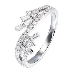 Anello a strati con zirconi incrociati per donna, gioiello da dito geometrico scintillante alla moda - Product Image 1