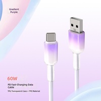 Câble de charge rapide PD 60W Gradient avec 160 conducteurs en cuivre de haute qualité, Type-C à tête unique pour téléphones mobiles