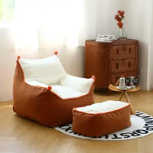 Living Room Comfortable Bean Bag Chair Sofa Set With Foot Stool And High-Density Foam
