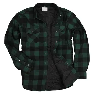 High Quality Hot sale Cotton Polyester Blend Turn Down Collar Quilted Liner Mens Plaid Button Down Men Shirts