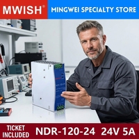 Kompatibilitas tinggi Mwish Ndr-120-24 120W 24V 5A peralatan pertambangan Din Rail Smps sakelar catu daya