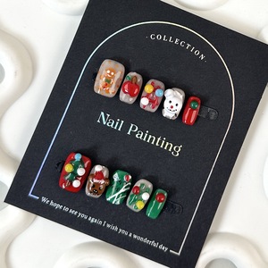 Navidad hecho a mano cuadrado corto clavo árbol de Navidad muñeco de nieve hombre de jengibre patrón colorido cuadrado <span class=keywords><strong>uñas</strong></span> artificiales - Product Image 3
