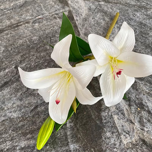 Decorative Small <strong>Lily</strong> Artificial Table <strong>Flowers</strong> 2-Head with Stem for Home Floral Arrangement - Product Image 2