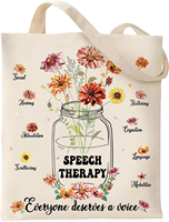 Sac fourre-tout en toile florale VeloKomo pour thérapeute logopéthrapeute - Décoration lettres importées, réutilisable, thème thérapie, cadeau pour femme