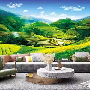 <span class=keywords><strong>Papier</strong></span> <span class=keywords><strong>peint</strong></span> personnalisé <span class=keywords><strong>Art</strong></span> Déco : Paysage de rizières en terrasses, nature morte, vallée montagneuse verte, paysage rural pour salon - Product Image 1