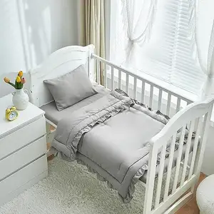 Bebé 4 piezas con textura Seersucker niño juego de cama suave para cuna 100% sábanas de algodón orgánico para bebés