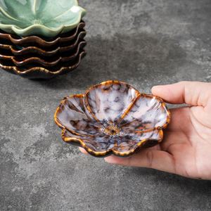 Flower Shaped <b>Ceramic</b> Dipping Sauce Dish for Restaurant Glaze Change Soy Sauce Dish Retro Japanese Seasoning Dish - Product Image 3