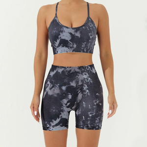 <span class=keywords><strong>Ensemble</strong></span> de vêtements de yoga pour femmes, shorts de yoga pour sports de plein air, séchage rapide, respirant, taille haute, soutien-gorge de fitness qui relève les hanches - Product Image 4