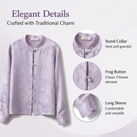 Chemisier pour femme en soie de mûrier jacquard, style chinois, col mandarin, boutons grenouille, manches longues, printemps