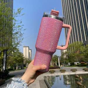 स्फटिक ब्लिंग जड़ित फुल रैप ब्लिंग 40 ऑउंस स्फटिक टम्बलर हैंडल ब्लिंग के साथ 40 ऑउंस स्ट्रॉ मग हैंडल ढक्कन के साथ - Product Image 4