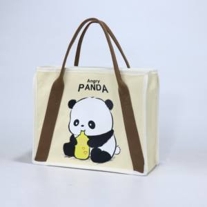 กระเป๋าผ้าแคนวาสสำหรับผู้หญิง สีพื้นเรียบง่ายพิมพ์ลายแพนด้า กระเป๋าสะพายแฟชั่นสำหรับสุภาพสตรี - Product Image 3