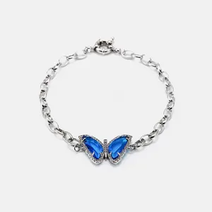 Comlor design pulseiras e braceletes de borboleta, pulseiras com zircônia de cristal azul, rosa, de borboleta