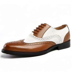 Trendy Formal Office to Evening Wear Genuine Leather Large Sizes 2026 Carved Color <b>Block</b> Mens Dress Shoes - Product Image 1