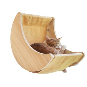 Hamaca para Gatos 716, Cama Elevada para Mascotas con Forma de Luna, Montada en la Pared, de Madera Natural, Redonda, Material Sólido - Product Image 3