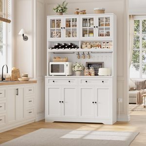 Armoire de rangement de cuisine moderne SENYU blanche avec étagères ouvertes, tiroirs et portes pour l'organisation du garde-manger, 75,4 po H - Product Image 4