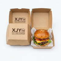 Boîte à hamburger en papier kraft avec logo personnalisé XJY, emballage en forme de coquille de qualité alimentaire pour la restauration rapide à emporter