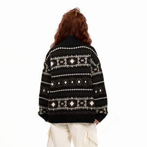 <span class=keywords><strong>Cardigan</strong></span> en tricot coréen épais pour homme, style universitaire ample, avec fermeture éclair, motif Fair Isle contrastant, idéal pour l'automne - Product Image 2